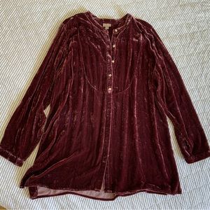 J. Jill dark red  Velvet Button Down Tunic